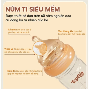 Bình sữa thuỷ tinh Topgia 180ml núm silicon mềm chống sặc giảm đầy hơi 24.500 VND 3