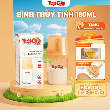 Bình sữa thủy tinh TOPGIAKIDS 180ml núm ti mềm không BPA - Giá chỉ 64,881₫