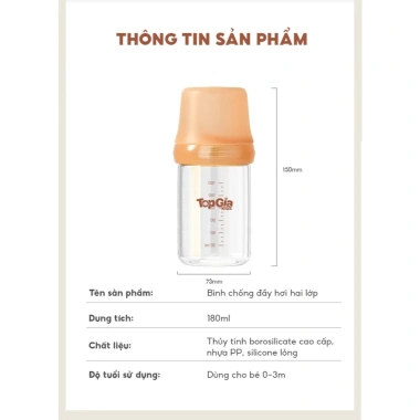 Bình sữa thủy tinh TOPGIAKIDS 180ml núm ti mềm không BPA - Giá chỉ 64,881₫ 10 Bình sữa thủy tinh TOPGIAKIDS 180ml núm ti mềm không BPA - Giá chỉ 64,881₫ 10