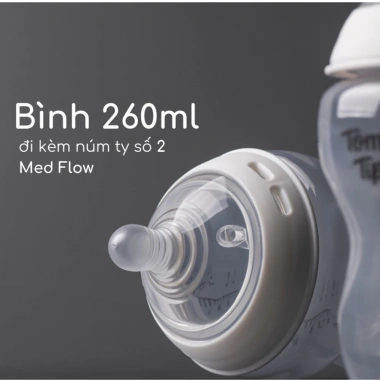 Bình Sữa Tommee Tippee PP Núm Ty Siêu Mềm Van Chống Đầy Hơi Thông Minh 150ml-260ml