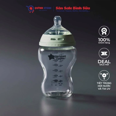 Bình sữa Tommee Tippee thuỷ tinh cổ xanh mẫu mới, van tiệt trùng lò vi sóng, 410k