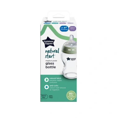 Bình sữa Tommee Tippee thuỷ tinh cổ xanh mẫu mới, van tiệt trùng lò vi sóng, 410k