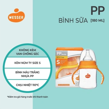 Bình sữa Wesser chính hãng cổ rộng PP 180ml‑260ml, giá ưu đãi 198.550₫