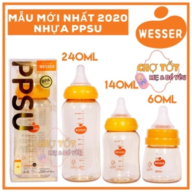 Bình sữa Wesser PPSU cổ hẹp mẫu mới 60/140/240ml, van chống sặc, giá chỉ 92.000 VND