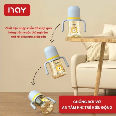 Bình tập 3IN1 cho bé 6-12 tháng - Sư tử cute, chống sặc, chống đầy hơi, tay cầm tiện lợi - Giá chỉ 90.000