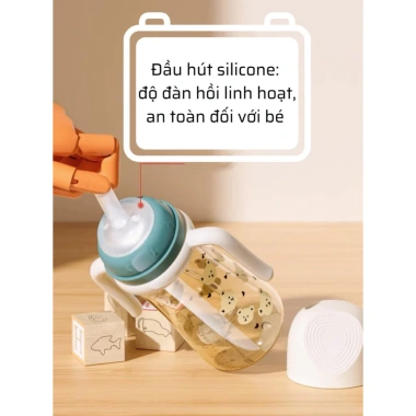 Bình Tập Uống Youkebei 300ml Hoạ Tiết Gấu - Chống Sặc, PP An Toàn, Giá 115k 5