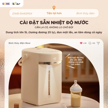 Bình Thủy Điện Bear EWB 5L - Đun Sôi Siêu Nhanh, Khử Clo, Giữ Nhiệt, Đèn Dịu Nhẹ 3 Bình Thủy Điện Bear EWB 5L - Đun Sôi Siêu Nhanh, Khử Clo, Giữ Nhiệt, Đèn Dịu Nhẹ 3