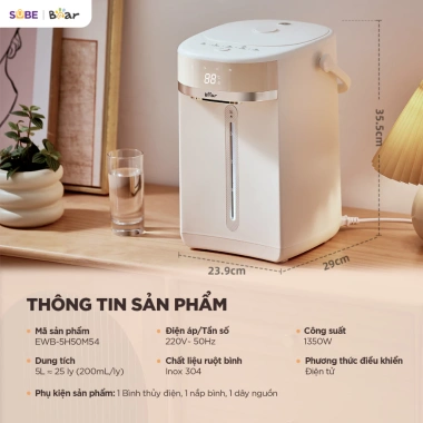 Bình Thủy Điện Bear EWB 5L - Đun Sôi Siêu Nhanh, Khử Clo, Giữ Nhiệt, Đèn Dịu Nhẹ 9 Bình Thủy Điện Bear EWB 5L - Đun Sôi Siêu Nhanh, Khử Clo, Giữ Nhiệt, Đèn Dịu Nhẹ 9