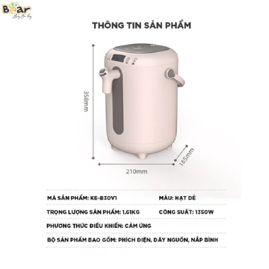 Bình Thủy Điện Bear KE B30V1 3L - Đun Sôi, Khử Clo, Giữ Ấm, Hẹn Giờ, 1,480,000₫ 8