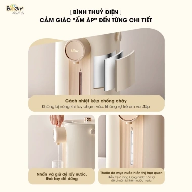 Bình Thủy Điện Bear SB BTD5L 5L - Đun sôi nhanh, giữ nhiệt, 11 mức, khử clo, giá 1.66 triệu