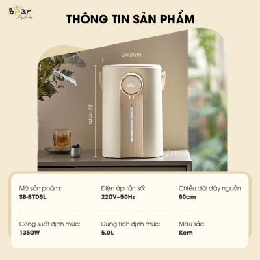 Bình Thủy Điện Bear SB BTD5L 5L - Đun sôi nhanh, giữ nhiệt, 11 mức, khử clo, giá 1.66 triệu