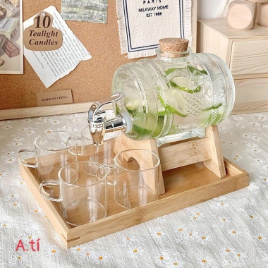 Bình thủy tinh 1-5 Lít đựng nước có vòi kèm kệ gỗ - Giá ưu đãi 160.000 VNĐ 4