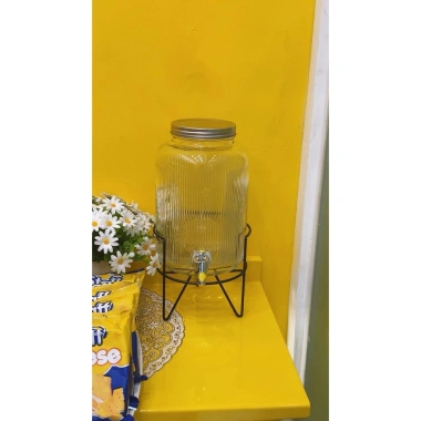 Bình Thuỷ Tinh 3,5L Đựng Nước và Ngâm Rượu, Vòi, Nắp Đậy, Kệ Gỗ Sang Trọng - Giải Nhiệt Mùa Hè 2