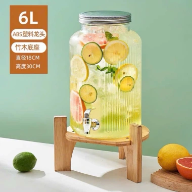 Bình Thuỷ Tinh 3,5L Đựng Nước và Ngâm Rượu, Vòi, Nắp Đậy, Kệ Gỗ Sang Trọng - Giải Nhiệt Mùa Hè 5