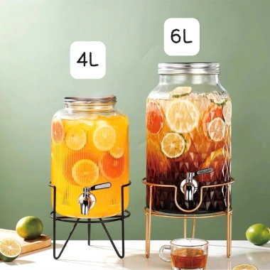 Bình thuỷ tinh 4L/6L đế gỗ-sắt, đựng nước rượu sang trọng, ưu đãi 215.000đ