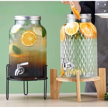 Bình thuỷ tinh 4L/6L đế gỗ-sắt, đựng nước rượu sang trọng, ưu đãi 215.000đ