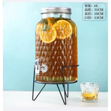 Bình thuỷ tinh 4L/6L đế gỗ-sắt, đựng nước rượu sang trọng, ưu đãi 215.000đ