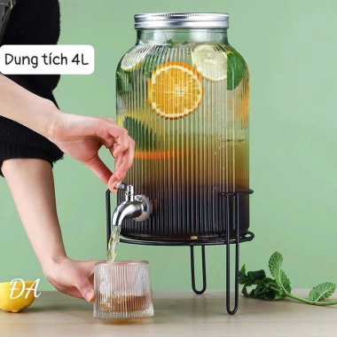 Bình thuỷ tinh 4L/6L đế gỗ-sắt, đựng nước rượu sang trọng, ưu đãi 215.000đ