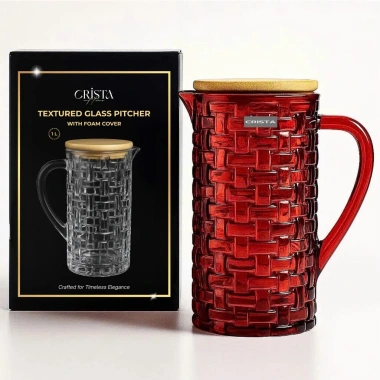 Bình Thủy Tinh CRISTA HOME 1L Vân Caro Nắp Tre - Decor Sang Trọng, Quà Tặng 365k