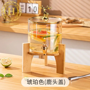 Bình thuỷ tinh đế gỗ màu Vàng hổ phách - bình rượu vang có vòi, đựng nước ngâm rượu, giá ưu đãi 275.000