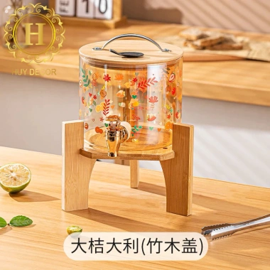 Bình thuỷ tinh đế gỗ màu Vàng hổ phách - bình rượu vang có vòi, đựng nước ngâm rượu, giá ưu đãi 275.000