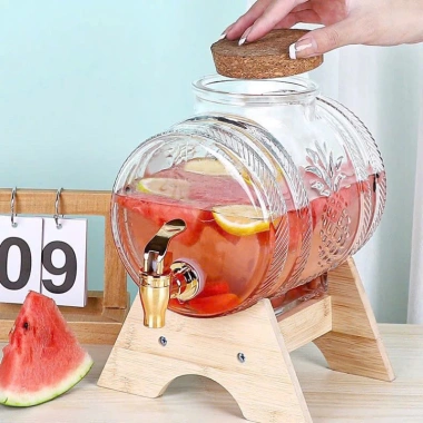 Bình thủy tinh đựng rượu 1L-5L kèm kệ gỗ dày dặn - vòi - Đồ ngâm sang chảnh