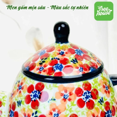 Bình Trà & Cốc Trà Gốm Sứ Tráng Men An Toàn - Họa Tiết Vẽ Tay Độc Đáo Sang Trọng 101.143 VND