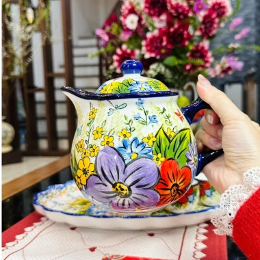 Bình Trà & Cốc Trà Gốm Sứ Tráng Men An Toàn - Họa Tiết Vẽ Tay Độc Đáo Sang Trọng 101.143 VND