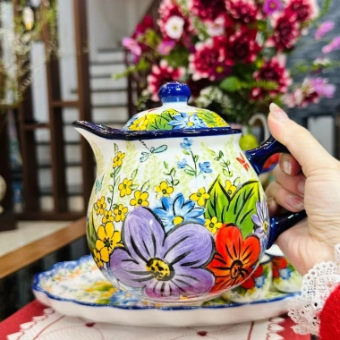 Bình Trà & Cốc Trà Gốm Sứ Tráng Men An Toàn - Họa Tiết Vẽ Tay Độc Đáo Sang Trọng 101.143 VND