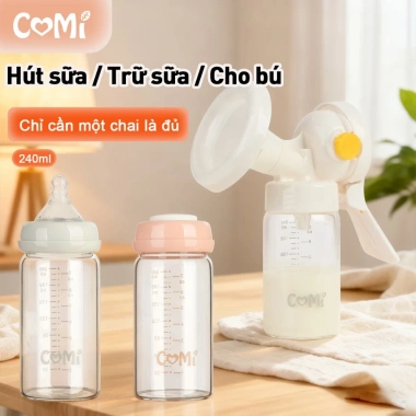 Bình trữ sữa thủy tinh Borosilicate 240ml Comi – Chịu nhiệt, an toàn, giá 80.195đ