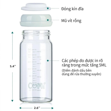 Bình trữ sữa thủy tinh Borosilicate 240ml Comi – Chịu nhiệt, an toàn, giá 80.195đ