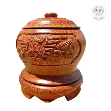Bình ủ ấm trà gỗ dừa 1.200ml Điêu khắc Rồng Phượng – Giữ nhiệt cao cấp, decor sang trọng, quà tặng độc đáo 1,09tr