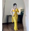 BKN 051 Set ba món đồ bơi: váy len tay lửng bikini hoa thanh lịch - 197.199 VND 9