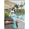 BKN 051 Set ba món đồ bơi: váy len tay lửng bikini hoa thanh lịch - 197.199 VND 10