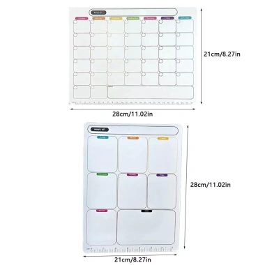 BLACKON Nam châm tủ lạnh, nhãn dán lịch mềm 28x21cm, bảng từ tính xóa được, lịch tuần‑tháng