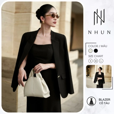 Blazer cổ tàu cách tân NHUN N186 dáng suông cổ ve nửa bổ mí - sang trọng, chỉ 390.000₫