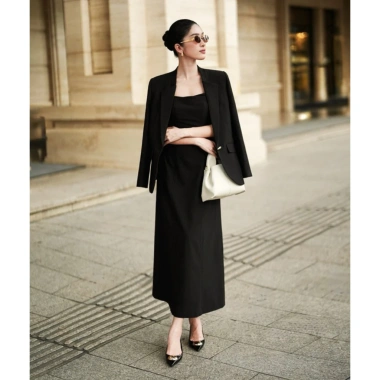 Blazer cổ tàu cách tân NHUN N186 dáng suông cổ ve nửa bổ mí - sang trọng, chỉ 390.000₫