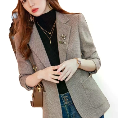 Blazer Len Kẻ Sọc Hàn Quốc Slim-fit Xuân Thu Top Ngắn Nữ Giá 559.440 VND Giảm Giá