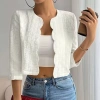 Blazer nữ Hàn Quốc màu đơn sắc không nút, tay ngắn 3/4, form ôm body - 357.417₫