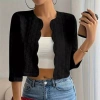 Blazer nữ Hàn Quốc màu đơn sắc không nút, tay ngắn 3/4, form ôm body - 357.417₫ 2