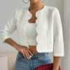 Blazer nữ Hàn Quốc màu đơn sắc không nút, tay ngắn 3/4, form ôm body - 357.417₫ 3