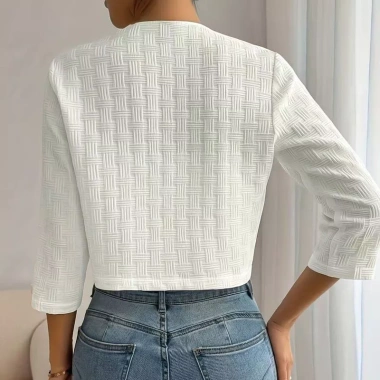 Blazer nữ Hàn Quốc màu đơn sắc không nút, tay ngắn 3/4, form ôm body - 357.417₫ 7