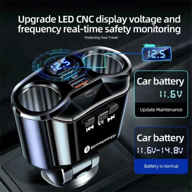 Bluetooth Xe Thuốc Lá Bật Lửa – Ổ Cắm PD QC3.0 USB 4.8A Sạc Nhanh Kỹ Thuật Số