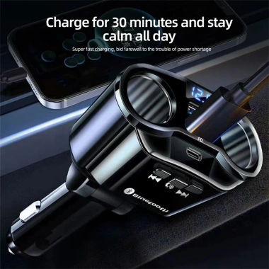 Bluetooth Xe Thuốc Lá Bật Lửa – Ổ Cắm PD QC3.0 USB 4.8A Sạc Nhanh Kỹ Thuật Số