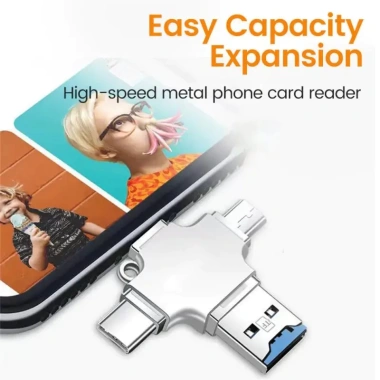 Bluewow Đầu Đọc Thẻ TF 4 trong 1 - Micro USB, USB 3.0 Loại C, OTG iPhone Laptop, Giá chỉ 95.700₫