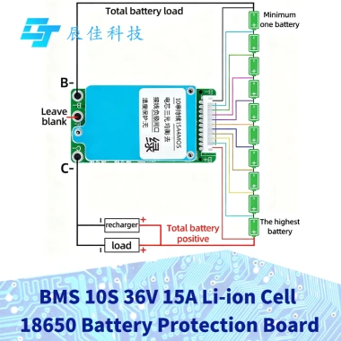 BMS 10S 36V 15A Li-ion 18.650 PCB - Cân bằng, Bảo vệ sạc, Ngắn mạch, Giá 149.420₫