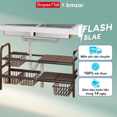 BMZAR Kệ gầm bếp 1-2 tầng, điều chỉnh độ dài 53-88cm, bồn rửa & xoong nồi - Giá 279.000₫
