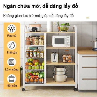 BMZAR Kệ lò vi sóng 3-4 tầng đa năng, kèm giỏ, ngăn tủ mặt gỗ MDF 1.3cm - Giá ưu đãi 579.000 VND