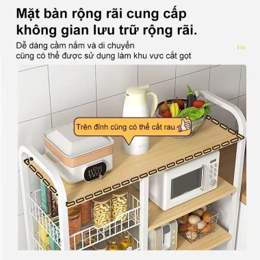 BMZAR Kệ lò vi sóng 3-4 tầng đa năng, kèm giỏ, ngăn tủ mặt gỗ MDF 1.3cm - Giá ưu đãi 579.000 VND