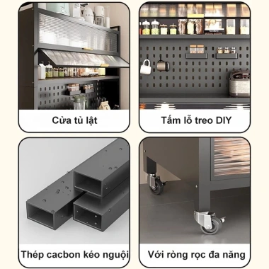 BMZAR Kệ Nhà Bếp Đa Năng 4 Tầng Thép Cao Cấp - Tủ Bếp 500kg, Giá Ưu Đãi 1.409.000 VND 4